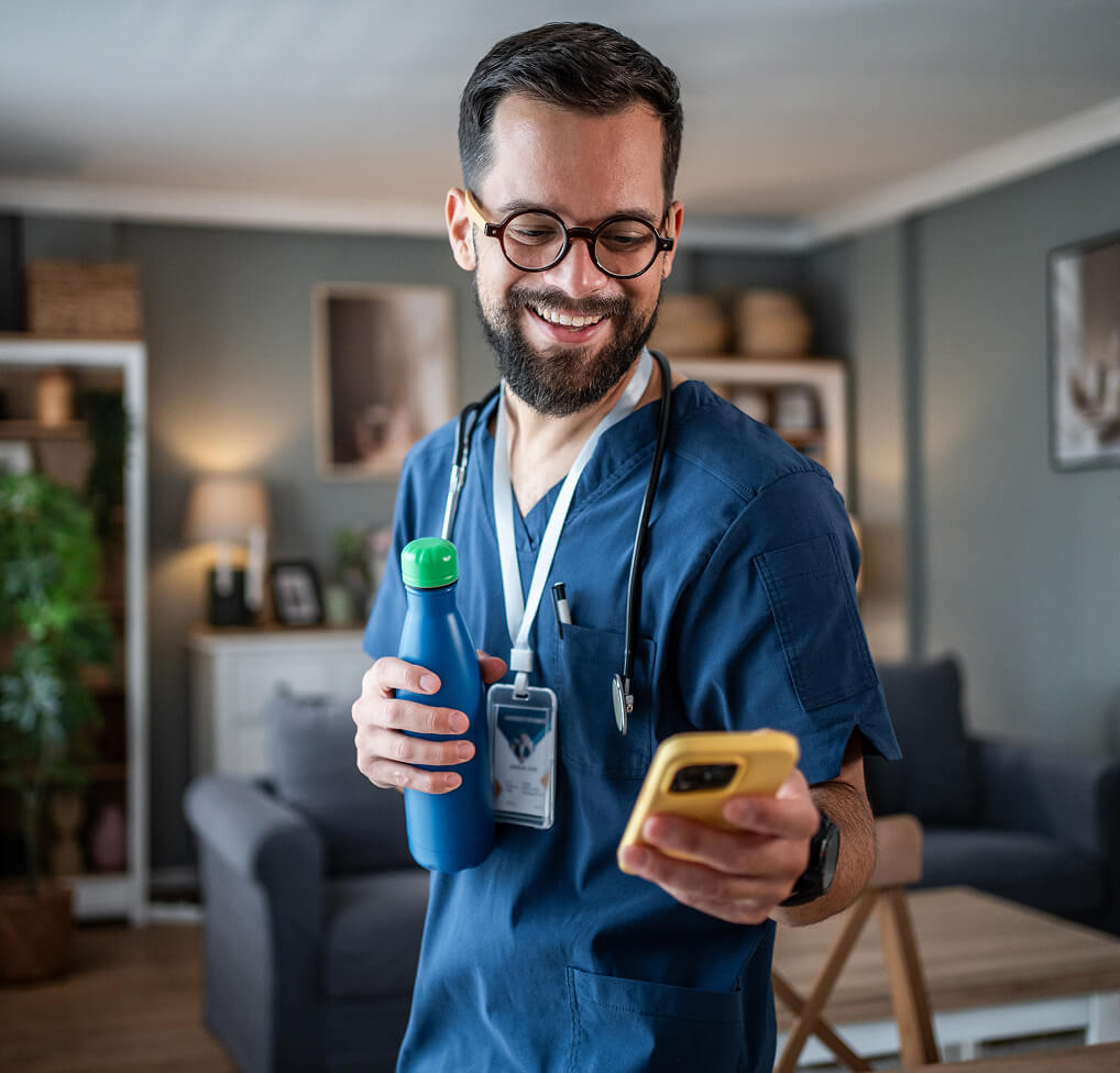 Man selecting hospital overhead music